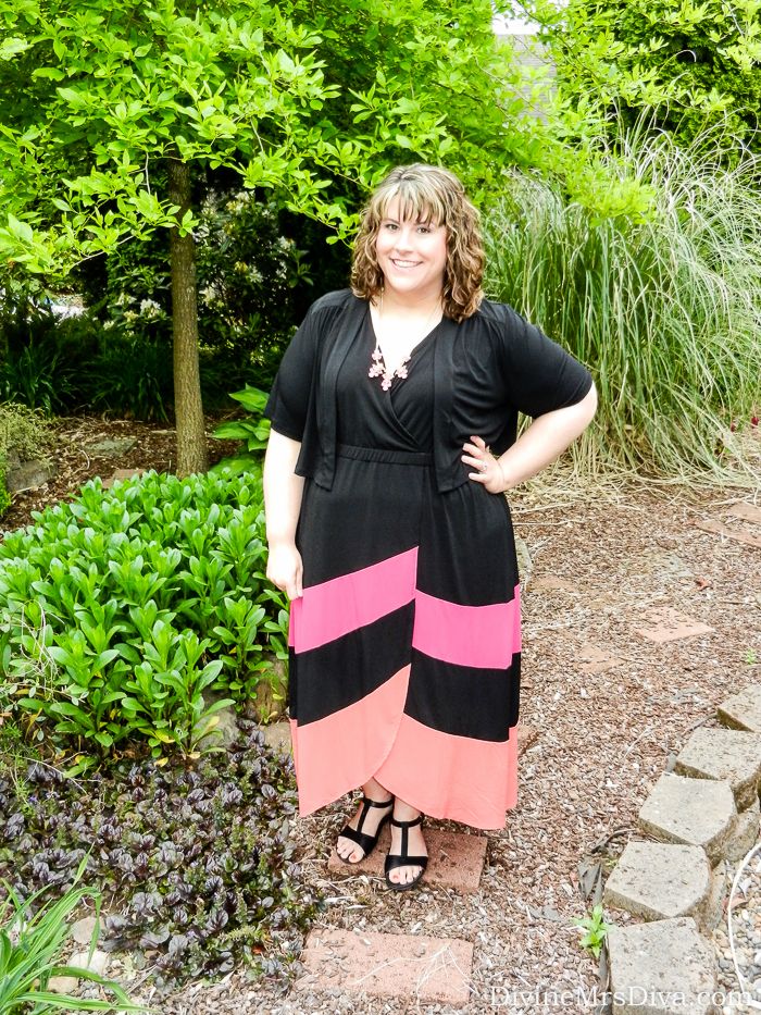 Hailey is wearing the Catherines Sorbet Maxi Dress and Staple Shrug, and Isotoner Pippa Sandals. - DivineMrsDiva.com