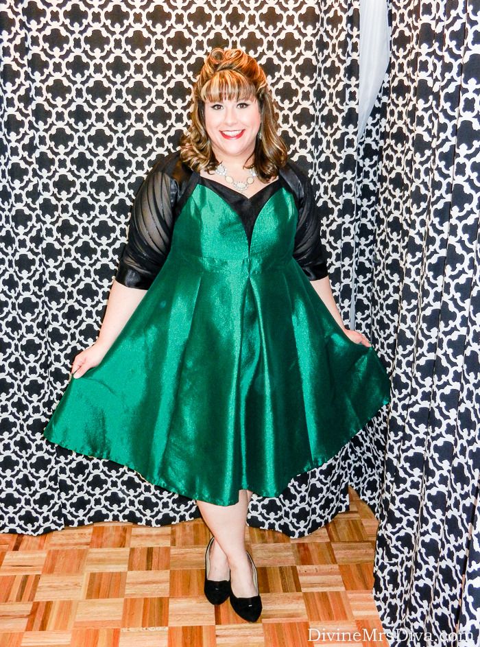 Hailey is wearing the Cherry Velvet Dita Holiday Dress via Gwynnie Bee. - DivineMrsDiva.com #GwynnieBee #ShareMeGB #holidaydress #plussize #plussizeholidaydress #retro #vintage #vintageinspired #50s #fifties #psootd #holidaystyle #plusfashion #plussizeblogger