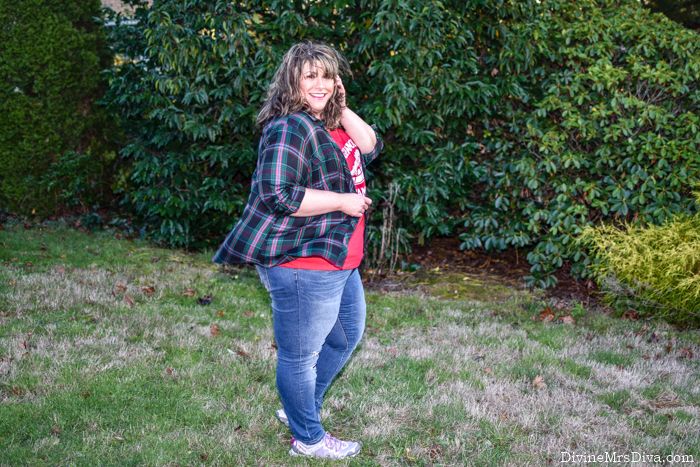 In today’s post, Hailey reviews the the JCPenney Boutique+ Plaid Button-Front Top and Torrid Griswold Christmas Graphic Tee, with doggy Santa photos and a look at this year’s Festival of Trees event. - DivineMrsDiva.com #Torrid #TorridInsider #JCPenney #JCP #JCPStyle #Boutique+ #Griswold #ChristmasVacation #AvaandViv #Reebok #Chihuahuas #FestivalofTreesPDX #PDX #festivaloftreesportland #psblogger #plussizeblogger #styleblogger #plussizefashion #plussize #psootd #ootd #plussizeclothing #outfit #style #plussizecasual