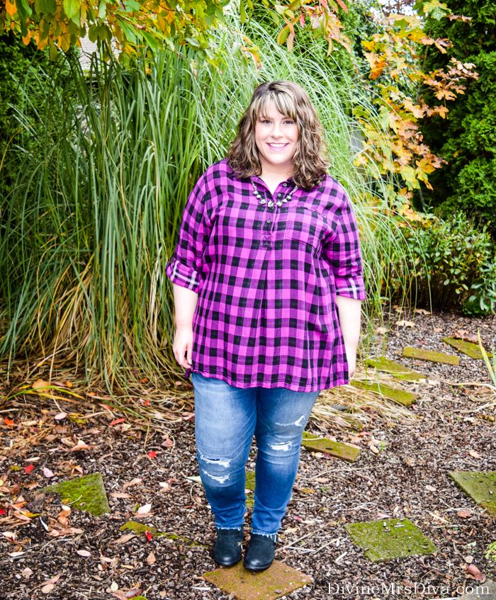 Today on the blog, Hailey celebrates the official arrival of fall weather and reviews this Plaid Casual Tunic from Lane Bryant. - DivineMrsDiva.com #skinnyjeans #plussizeskinnyjeans #LaneBryant #LaneStyle #plaid #psblogger #plussizeblogger #styleblogger #avaandviv #plussizefashion #plussize #psootd #fall #style #plussizecasual