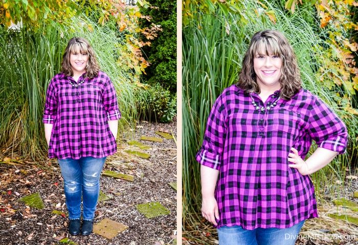 Today on the blog, Hailey celebrates the official arrival of fall weather and reviews this Plaid Casual Tunic from Lane Bryant. - DivineMrsDiva.com #skinnyjeans #plussizeskinnyjeans #LaneBryant #LaneStyle #plaid #psblogger #plussizeblogger #styleblogger #avaandviv #plussizefashion #plussize #psootd #fall #style #plussizecasual