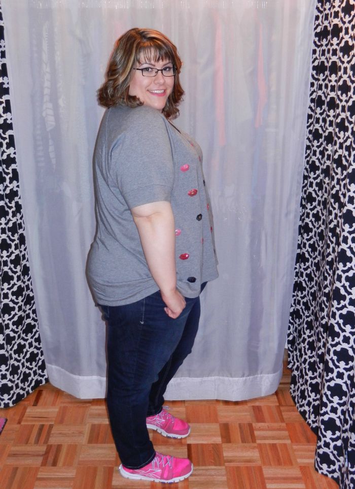 What I Wore: Lane Bryant Sequined Lips Tee and Skinny Jean with Tighter Tummy Technology, Lane Bryant Flyaway Hoodie, Reebok Yourflex Trainette 3.0