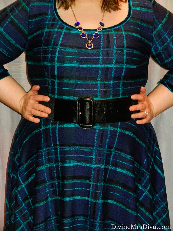 Hailey is wearing the Melissa Masse Midnight Plaid Jacquard Dress from Gwynnie Bee. - DivineMrsDiva.com #GwynnieBee #ShareMeGB