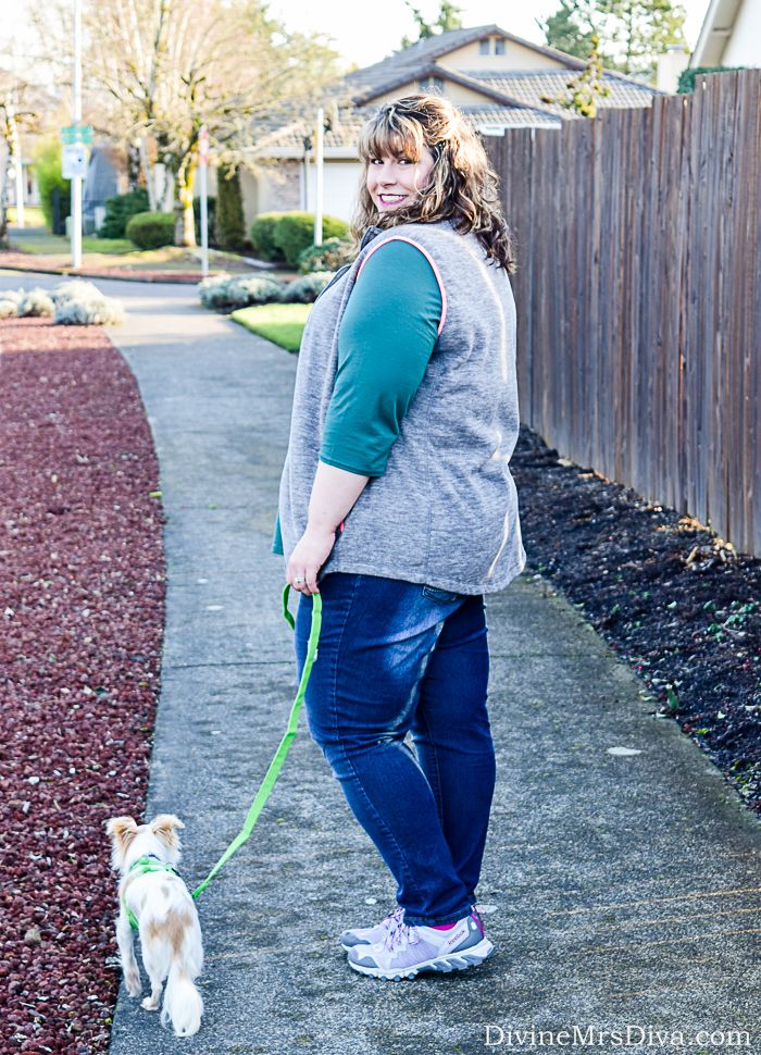 Hailey is wearing the Performance Fleece Zip Vest from Old Navy, 3/4 Sleeve Pocket Tee and skinny jeans from Lane Bryant, and Reebok DMX Ride shoes. - DivineMrsDiva.com #OldNavy #LaneBryant #Reebok #OldNavyStyle #plussize #plussizeblogger #psblogger #psootd #plussizecasual #styleblogger #plussizefashion