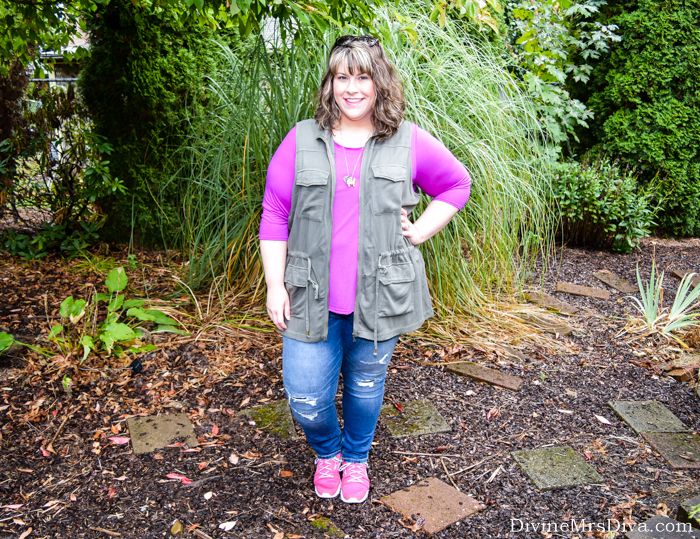 Today on the blog, Hailey reviews a pair of Ava and Viv Skinny Jeans from Target and talks about transition pieces for fall and dealing with constant anxiety. Also, featured Lane Bryant's 3/4 Sleeve Scoop-Neck Pocket Tee and Ava and Viv Utility Vest. - DivineMrsDiva.com #Target #TargetStyle #avaandviv #skinnyjeans #plussizeskinnyjeans #reebok #LaneBryant #LaneStyle #psblogger #plussizeblogger #styleblogger #plussizefashion #plussize #psootd #fall #spring #style #plussizecasual