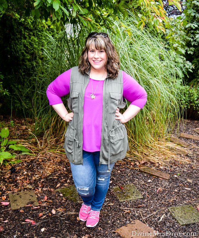 Today on the blog, Hailey reviews a pair of Ava and Viv Skinny Jeans from Target and talks about transition pieces for fall and dealing with constant anxiety. Also, featured Lane Bryant's 3/4 Sleeve Scoop-Neck Pocket Tee and Ava and Viv Utility Vest. - DivineMrsDiva.com #Target #TargetStyle #avaandviv #skinnyjeans #plussizeskinnyjeans #reebok #LaneBryant #LaneStyle #psblogger #plussizeblogger #styleblogger #plussizefashion #plussize #psootd #fall #spring #style #plussizecasual