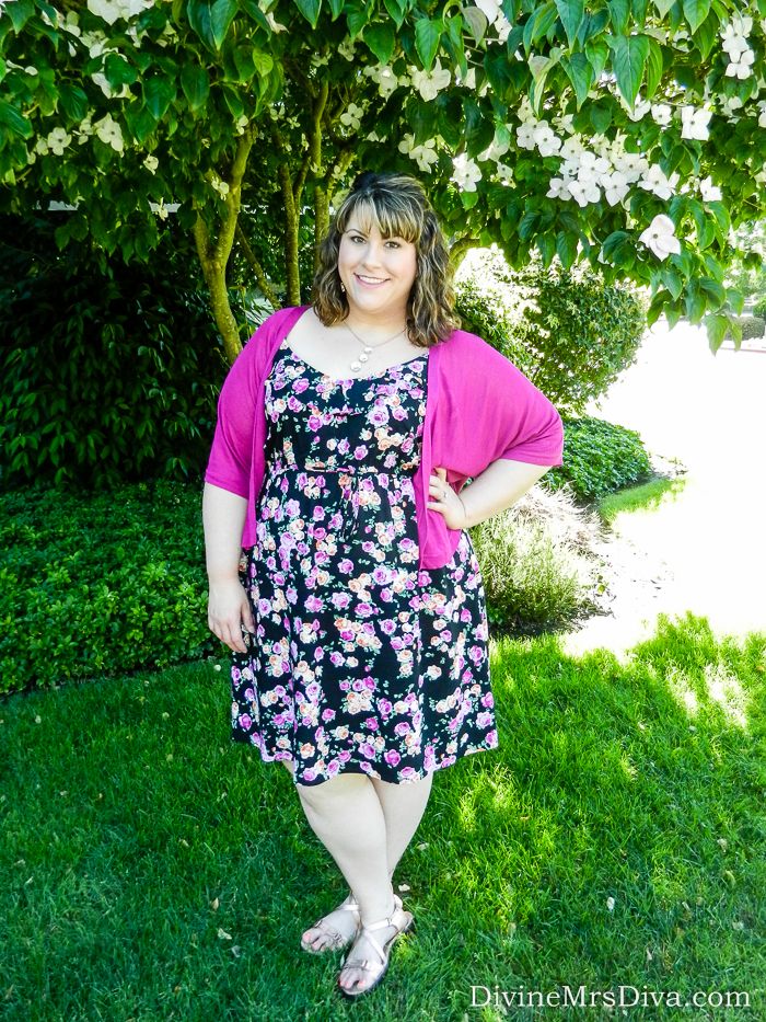 Hailey is wearing the Torrid Ruffle Floral Challis Tank Dress and Catherines Harborside Shrug. - DivineMrsDiva.com #torrid #torridinsider #catherines