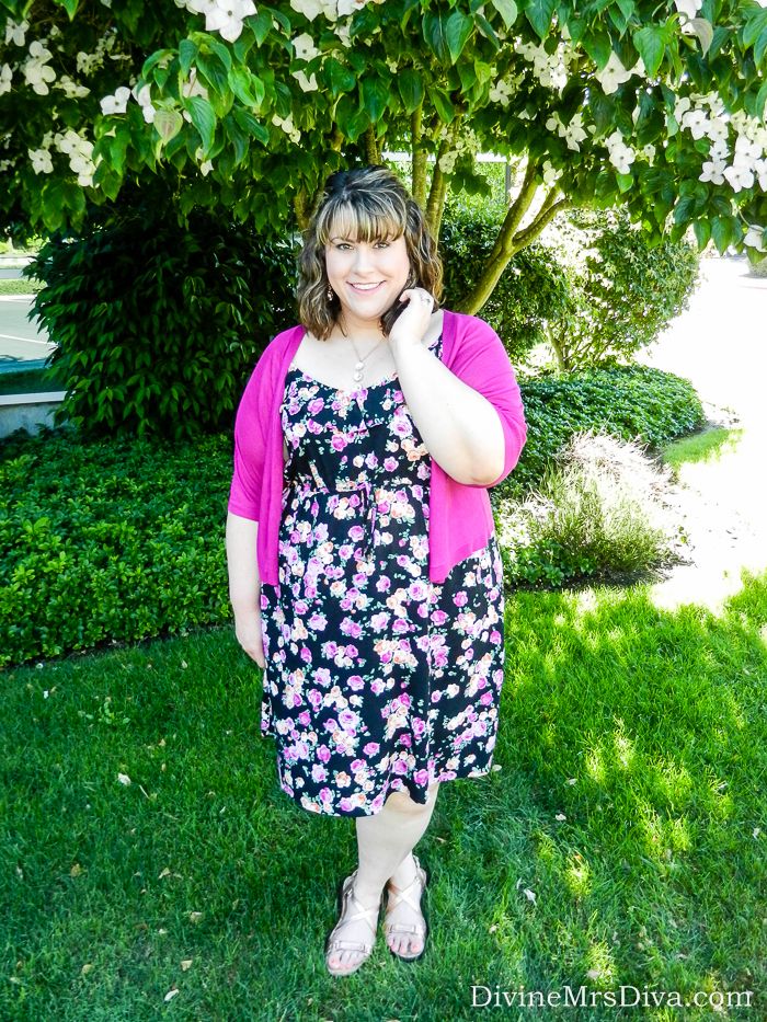 Hailey is wearing the Torrid Ruffle Floral Challis Tank Dress and Catherines Harborside Shrug. - DivineMrsDiva.com #torrid #torridinsider #catherines