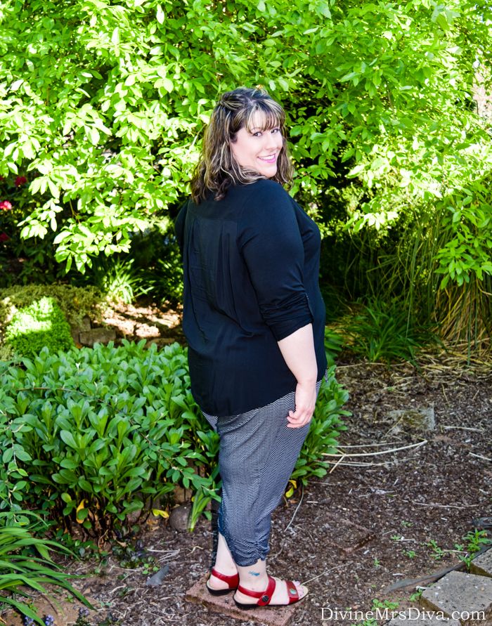 Another easy, go-to summer look: Soft Pants.  Hailey is wearing the Chevron Soft Pants from Torrid, Ava & Viv Top, and Annika Sandals by Propet USA. - DivineMrsDiva.com #Torrid #TorridInsider #softpants #AvaandViv #TargetStyle #PropetUSA #PropetFootwear #psblogger #plussizeblogger #styleblogger #plussizefashion #plussize #psootd #ootd #plussizeclothing #outfit #spring #summer #style #plussizecasual