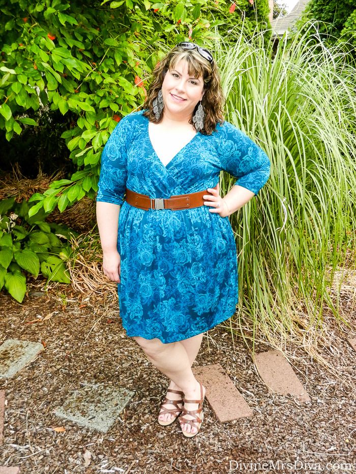 Wear It Now, Wear It Later: Floral - Transition your summer florals into fall.  (Hailey is wearing a Torrid teal floral dress, Propet USA Lizzette Sandals, Lane Bryant Military Stretch Belt.) - DivineMrsDiva.com  #fallfashion #psootd #styleblogger #fallstyle #floral #floralprint #falltrends #plussizefashion #ootd #fashionblogger