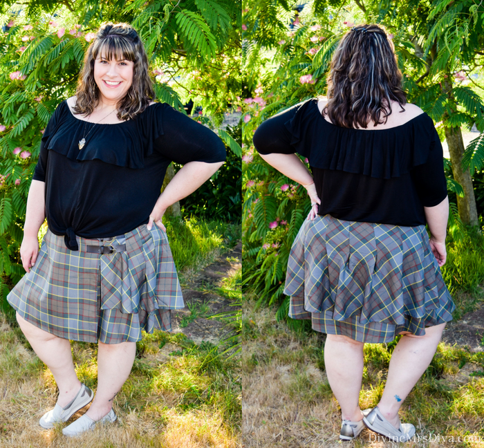 Hailey reviews the Torrid Outlander Fraser Tartan Skirt, Zerdocean Lace Trim Mid Thigh Shorts, and introduces you to Sparkle Designs! - DivineMrsDiva.com #Torrid #TorridInsider #Kiyonna #KiyonnaStyle #CobbHill #SparkleDesigns #Outlander #zerdocean #nochubrub #undershorts #torridxoutlander #outlanderfashion #tartan #psblogger #plussizeblogger #styleblogger #plussizefashion #plussize #psootd #ootd #plussizeclothing #outfit #summer #spring #style