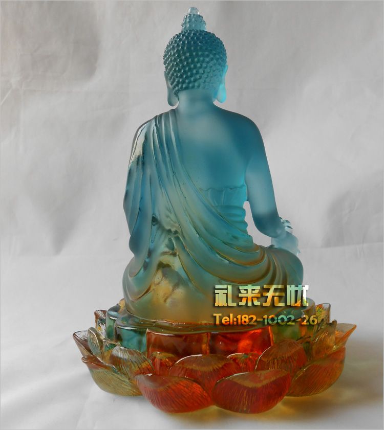 chinese Liuli Crystal lotus Glass kwan yin statue medicine buddha