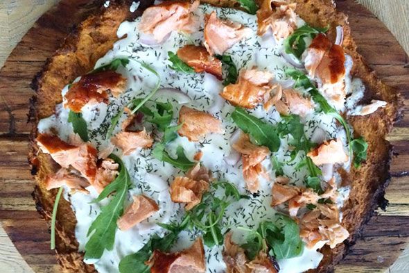 Zoete aardappel pizza
