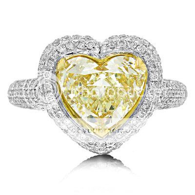 01 Ct Heart Cut Fancy Yellow Diamond Solitaire Engagement Ring 18K