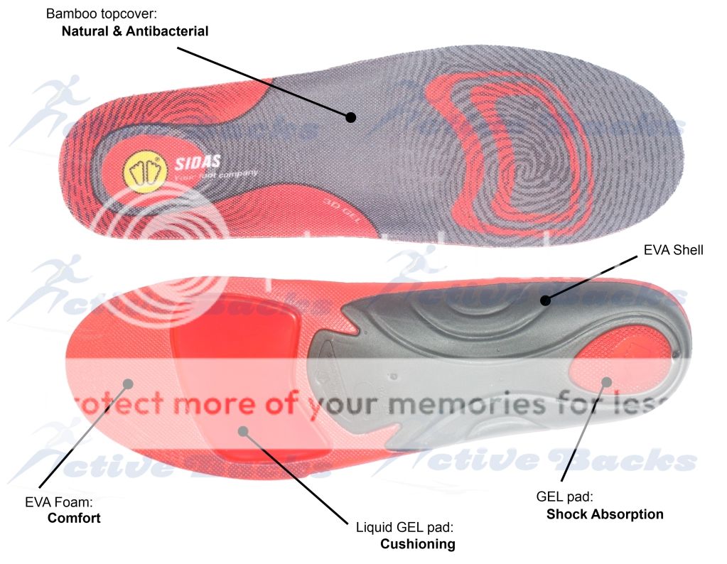 Sidas 3D Gel Insoles Shoe Inner Soles Arch Support Cushioning Foot and 